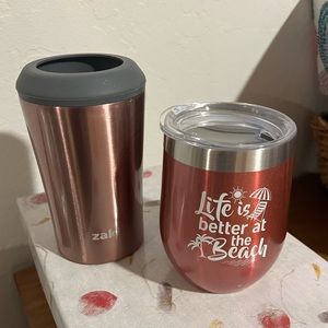 Summertime wine glass and metal coozie.